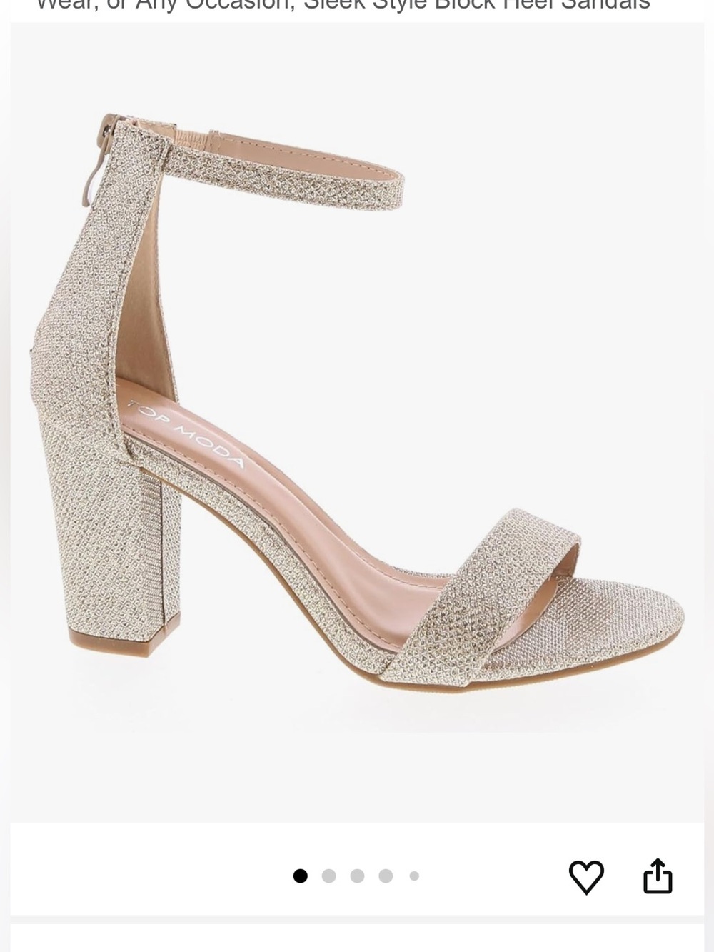 TOP Moda Champagne Glitter Block Heel Sandal with Ankle Strap
